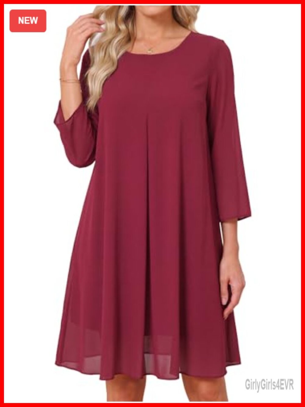 Women's Chiffon 3/4 Sleeve Loose Flowy Wedding Guest Dress